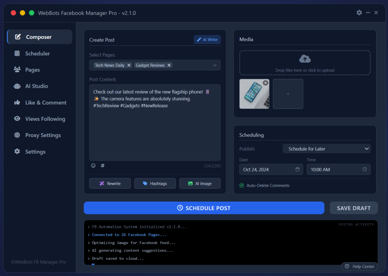 Screenshot of Facebook Automation Tool