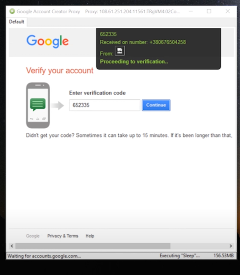 Screenshot of Google Account Creator